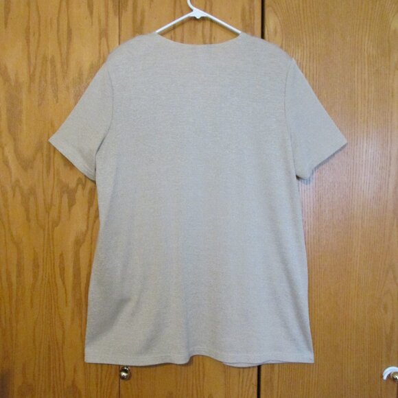 DRESSBARN WOMEN'S SIZE 24 W TOP TAN BLACK TUNIC JACKET SS MOCK LAYER STRIPE - Picture 7 of 9